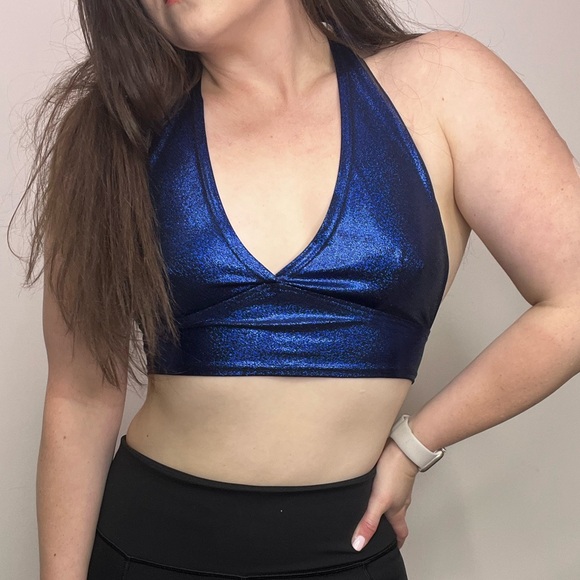 Coquetry Clothing Darted Tie Back Halter in Blue Sparkly Jewel New With Tags - Picture 1 of 6